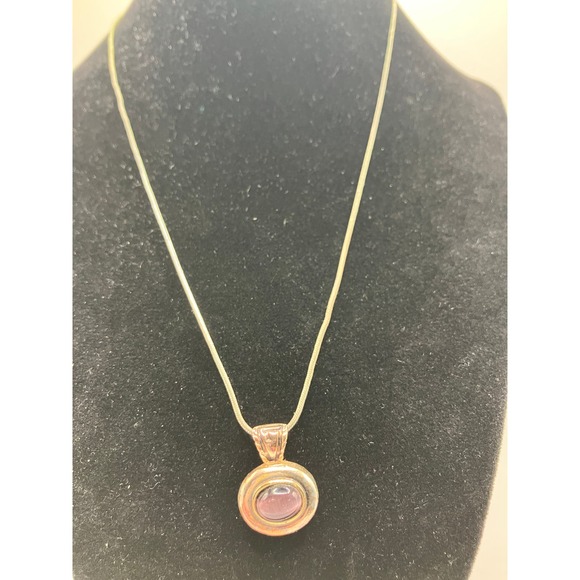Vintage Roman Purple Stone Silver-Tone Modern Pendant Necklace! - Picture 2 of 8